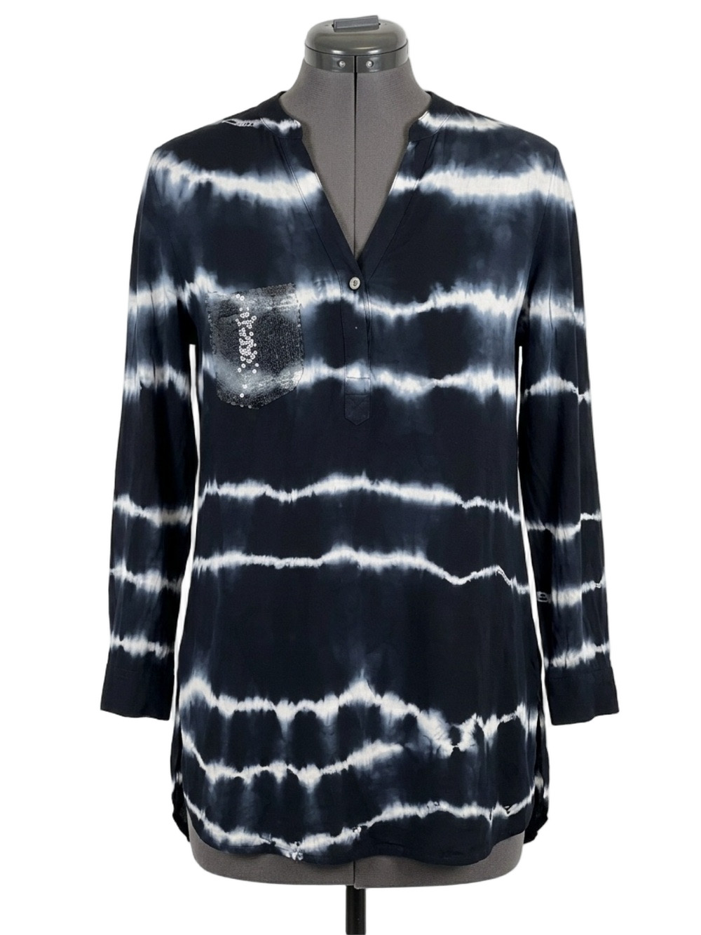 Scandal Italy Tie-Dye Navy Blue White Bohemian Tunic Sequin Pocket Sz large